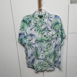 Bali Men's Casual Button-up Shirt Leaf Print Size M